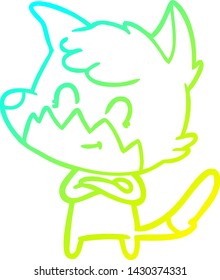 cold gradient line drawing of a cartoon friendly fox