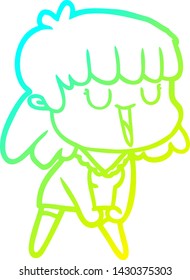 cold gradient line drawing of a cartoon woman