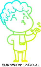cold gradient line drawing of a cartoon man pouting