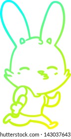 cold gradient line drawing of a cartoon running rabbit