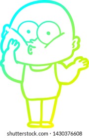 cold gradient line drawing of a cartoon bald man staring