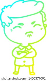 dibujo de línea de gradiente frío de un hombre molesto de caricatura