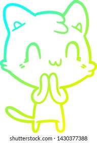 dibujo de línea de degradado frío de un gato feliz de dibujos animados