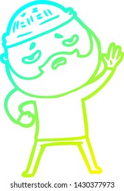 cold gradient line drawing of a cartoon worried man with beard