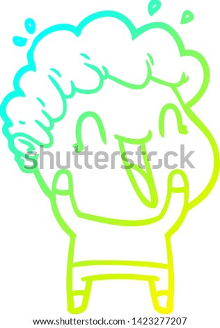 cold gradient line drawing of a cartoon happy man