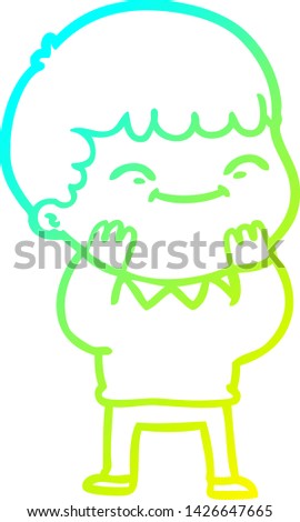 cold gradient line drawing of a cartoon happy boy