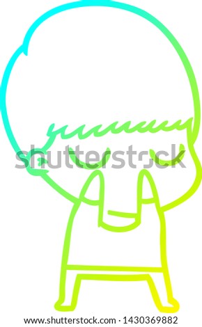 cold gradient line drawing of a cartoon calm boy