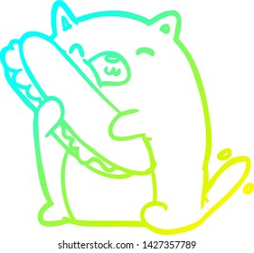 cold gradient line drawing of a cat loving the amazing sandwich he's just made for lunch