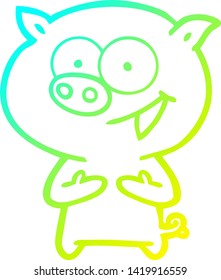 dibujo de línea de gradiente frío de una animada caricatura de cerdo