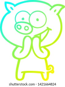 dibujo de línea de gradiente frío de una animada caricatura de cerdo