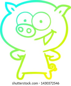 dibujo de línea de gradiente frío de una animada caricatura de cerdo