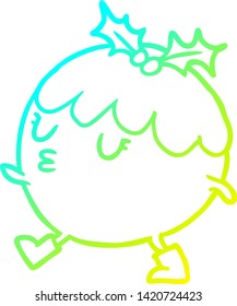 cold gradient line drawing of a christmas pudding walking