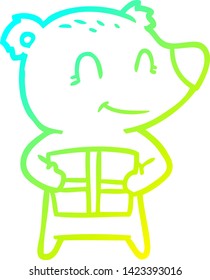 cold gradient line drawing of a christmas polar bear cartoon