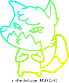 cold gradient line drawing of a clever cartoon fox