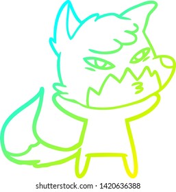 cold gradient line drawing of a clever cartoon fox