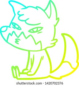 cold gradient line drawing of a clever cartoon fox