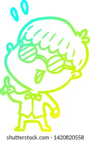 cold gradient line drawing of a clever boy with idea
