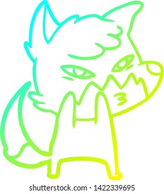 dibujo de línea de degradado frío de un zorro de dibujos animados inteligente