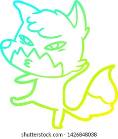 cold gradient line drawing of a clever cartoon fox