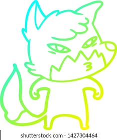 cold gradient line drawing of a clever cartoon fox
