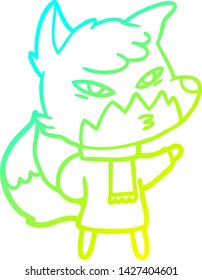 dibujo de línea de degradado frío de un zorro de dibujos animados inteligente