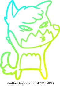 cold gradient line drawing of a clever cartoon fox