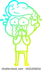 cold gradient line drawing of a concerned crying man