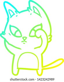 dibujo de línea de degradado frío de un gato de dibujos animados confuso