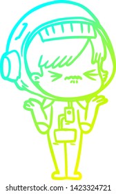cold gradient line drawing of a confused cartoon space girl