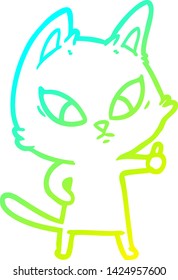 dibujo de línea de degradado frío de un gato de dibujos animados confuso
