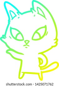 cold gradient line drawing of a confused cartoon cat