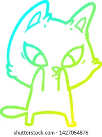 cold gradient line drawing of a confused cartoon cat