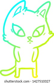 dibujo de línea de degradado frío de un gato de dibujos animados confuso