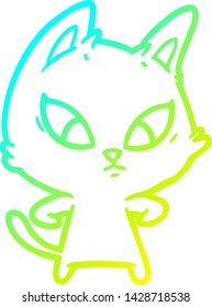 cold gradient line drawing of a confused cartoon cat