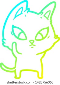 dibujo de línea de degradado frío de un gato de dibujos animados confuso