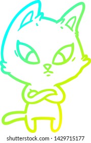 cold gradient line drawing of a confused cartoon cat