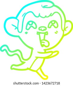 cold gradient line drawing of a crazy cartoon monkey running
