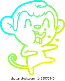 cold gradient line drawing of a crazy cartoon monkey dancing