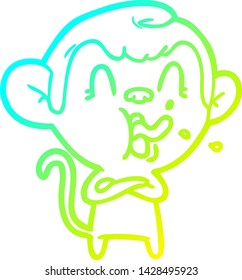 cold gradient line drawing of a crazy cartoon monkey