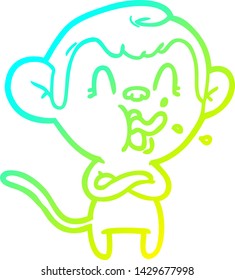 dibujo de línea de gradiente frío de un mono loco de dibujos animados