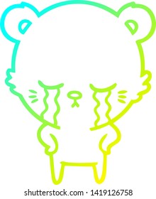 kalte Farbverlauf-Linienzeichnung eines weinenden Cartoon-Bären
