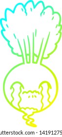 cold gradient line drawing of a crying beet cartoon