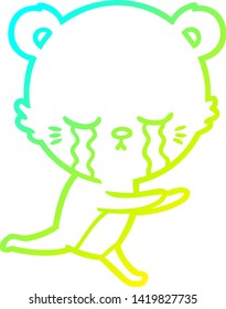 dibujo de línea de gradiente frío de un oso de caricatura que llora