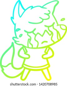 cold gradient line drawing of a crying fox cartoon