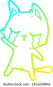 cold gradient line drawing of a crying cartoon cat