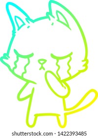 cold gradient line drawing of a crying cartoon cat