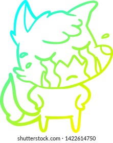 cold gradient line drawing of a crying fox cartoon