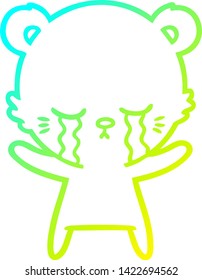 cold gradient line drawing of a crying cartoon polarbear