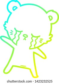 cold gradient line drawing of a crying cartoon bear