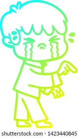 cold gradient line drawing of a crying boy cartoon